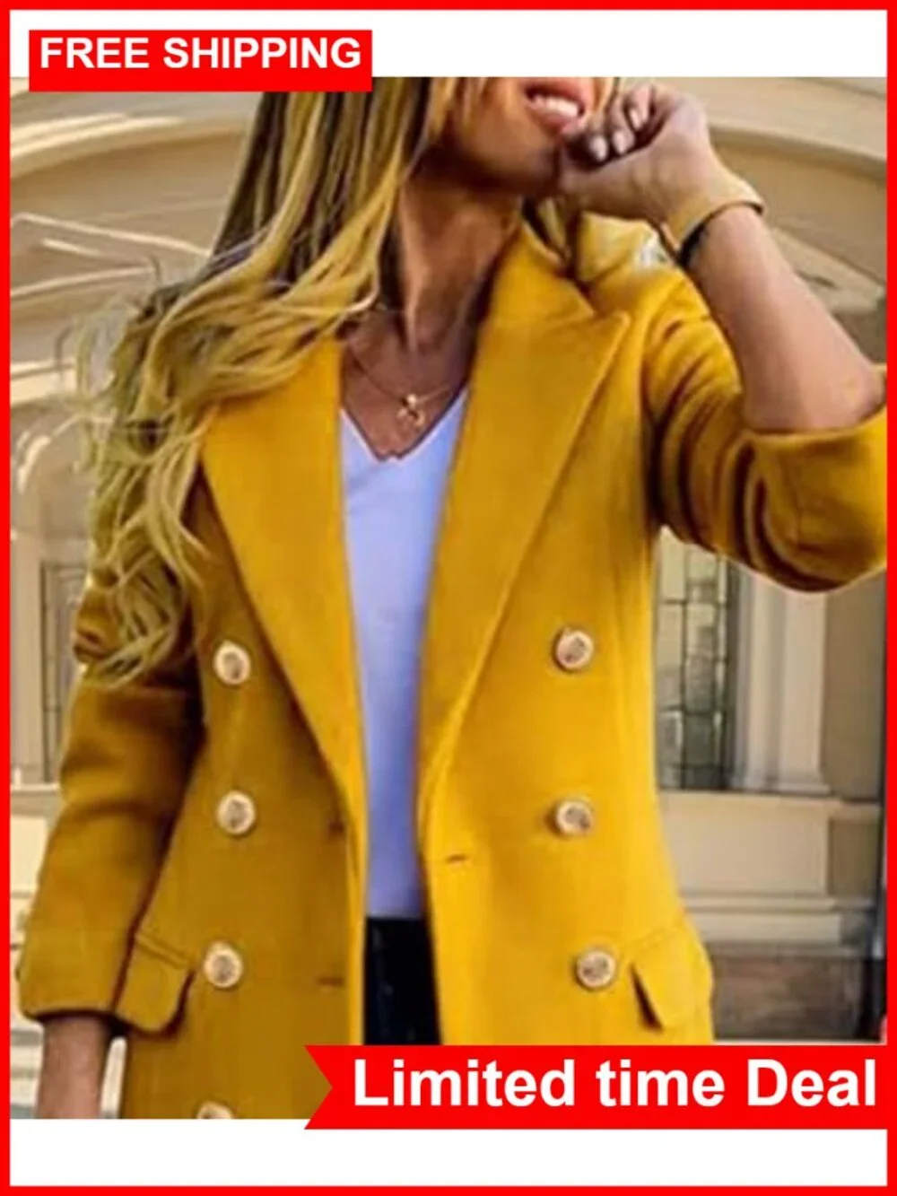 Women's Double Breasted Notched Lapel Trench Coat Knee Length Overcoat